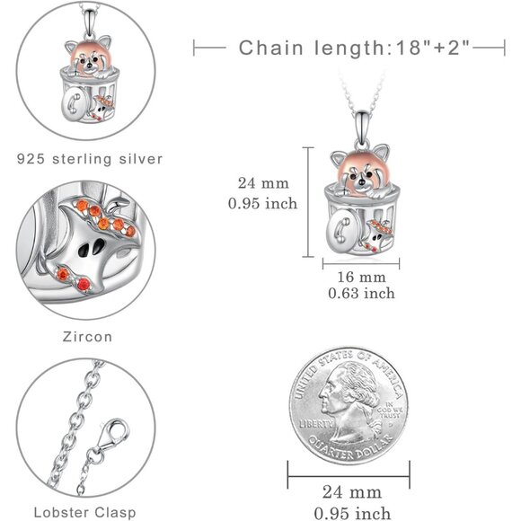 Elegant 925 Sterling Silver Red Panda Necklace for Women, 16mmx24mm Pendant, 18i - Picture 4 of 6